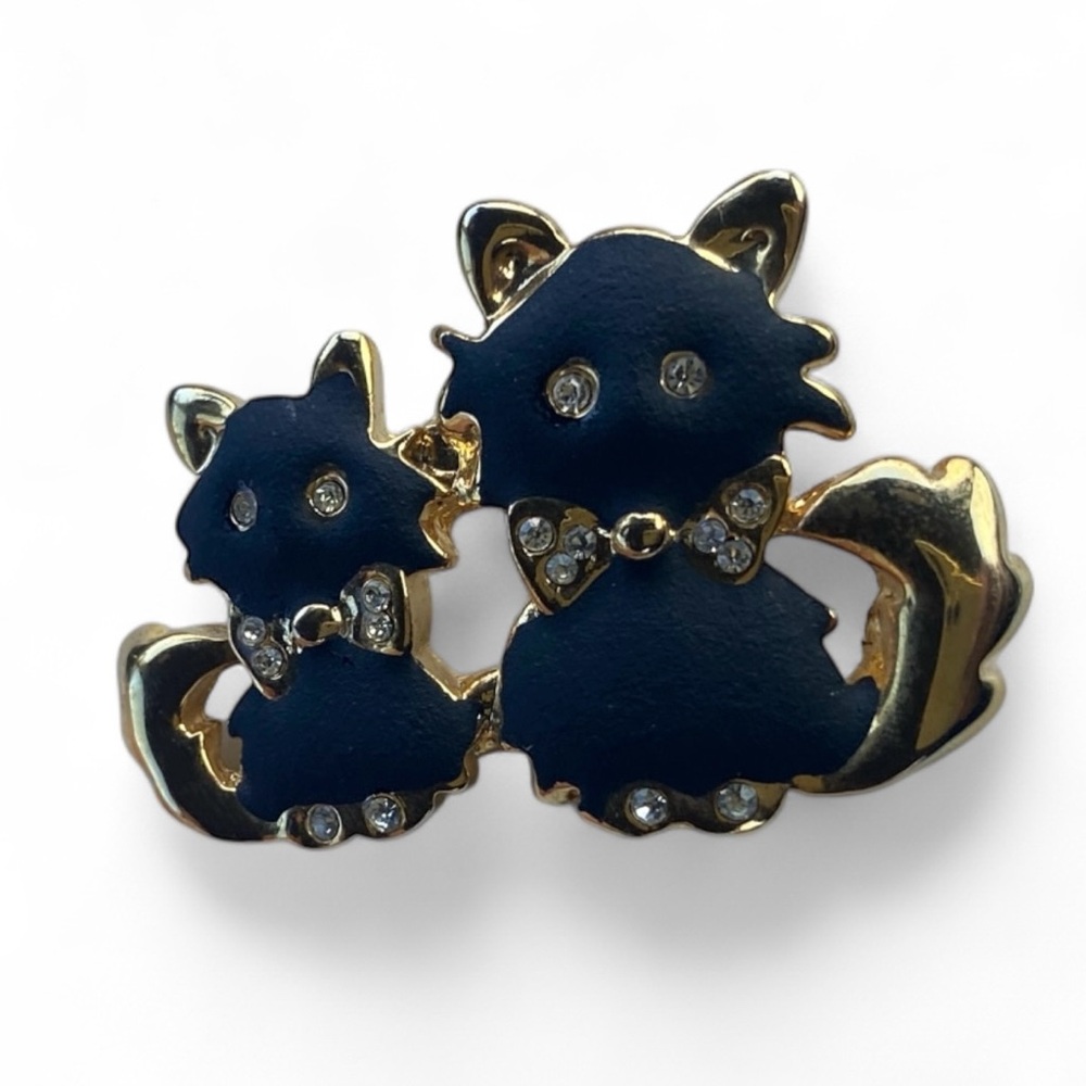 Vintage Niello or Matte Black & Gold Tone Fox / Cat Brooch - Picture 4 of 5
